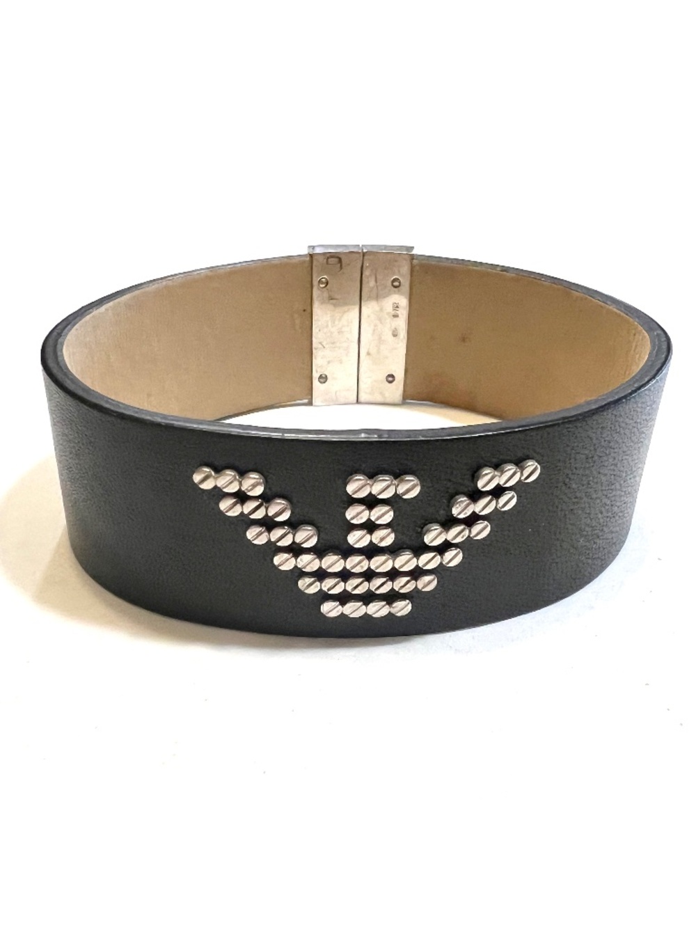 Emporio Armani Leather and Sterling Silver Bracelet